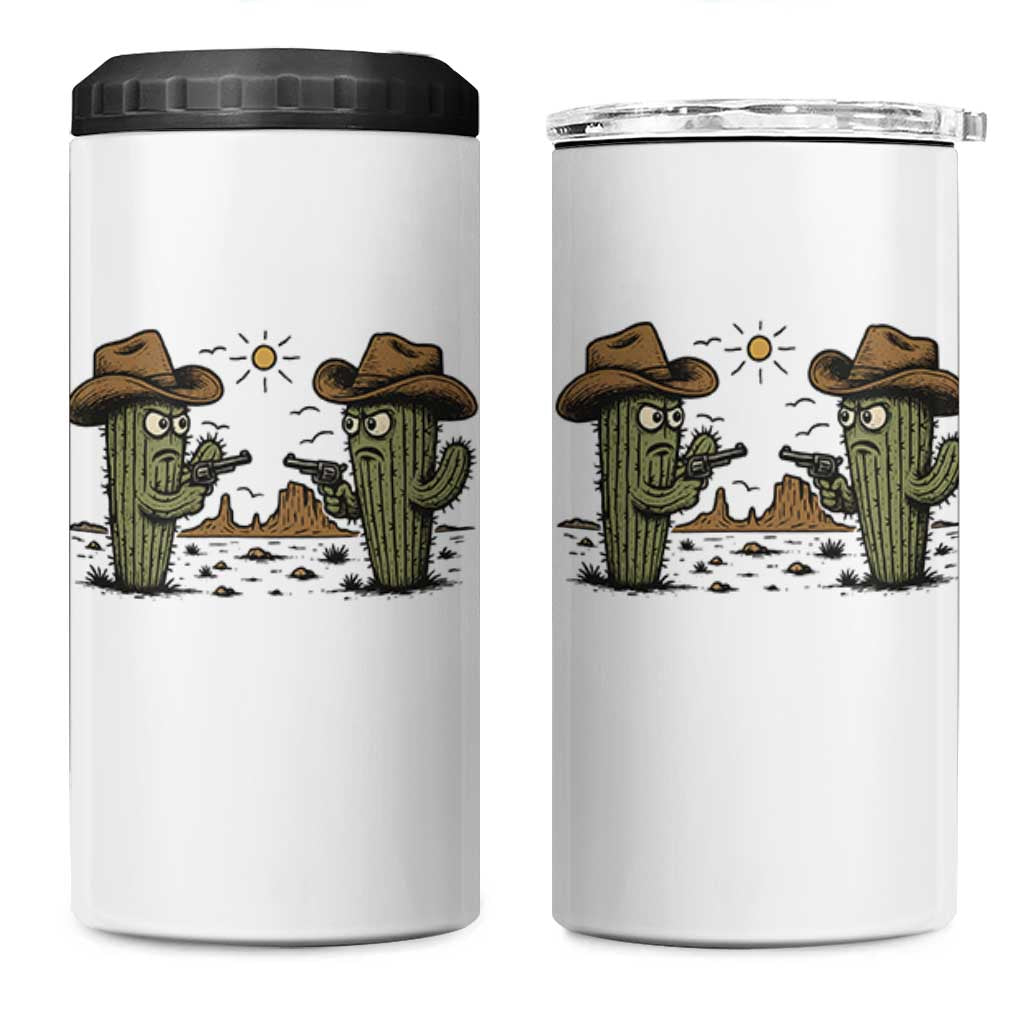 Funny Lone Star Cactus Cowboy Gunfight Gift 4 in 1 Can Cooler Tumbler - Wonder Print Shop