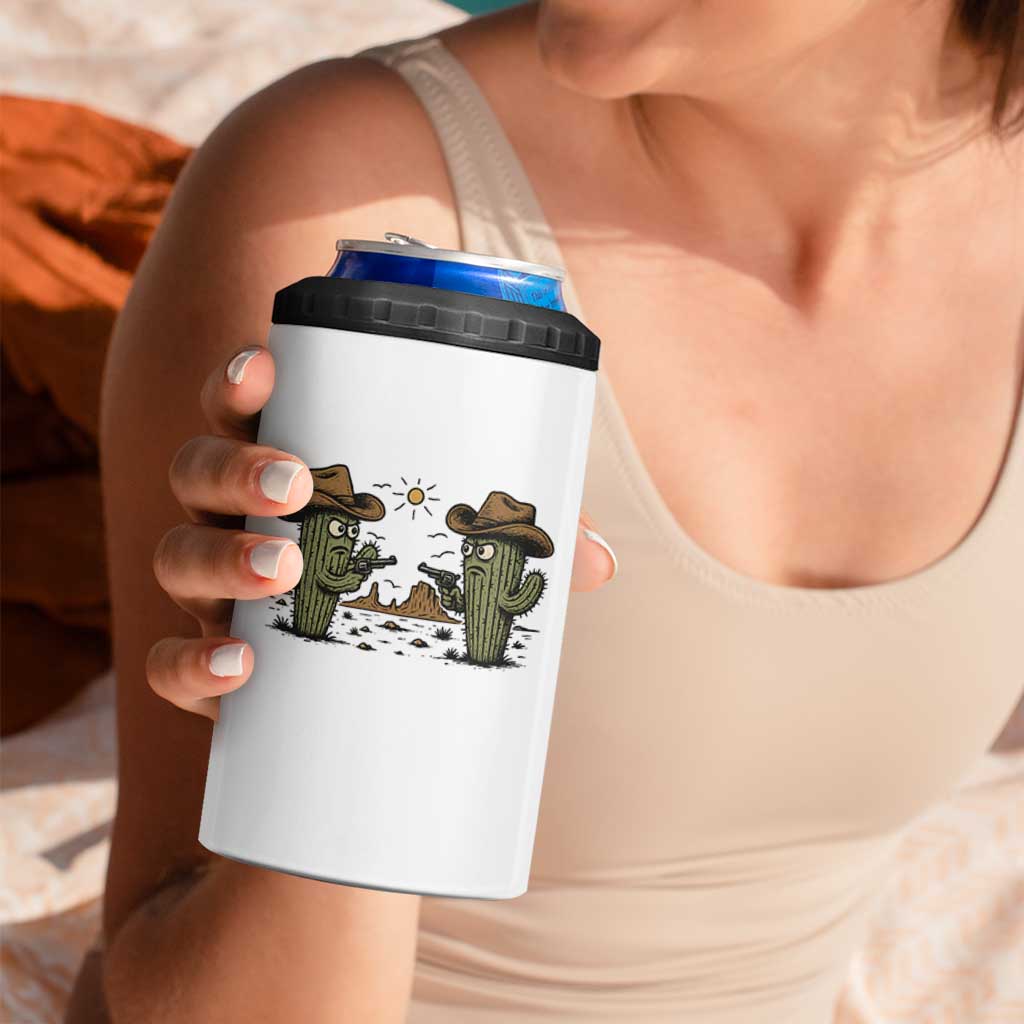 Funny Lone Star Cactus Cowboy Gunfight Gift 4 in 1 Can Cooler Tumbler - Wonder Print Shop