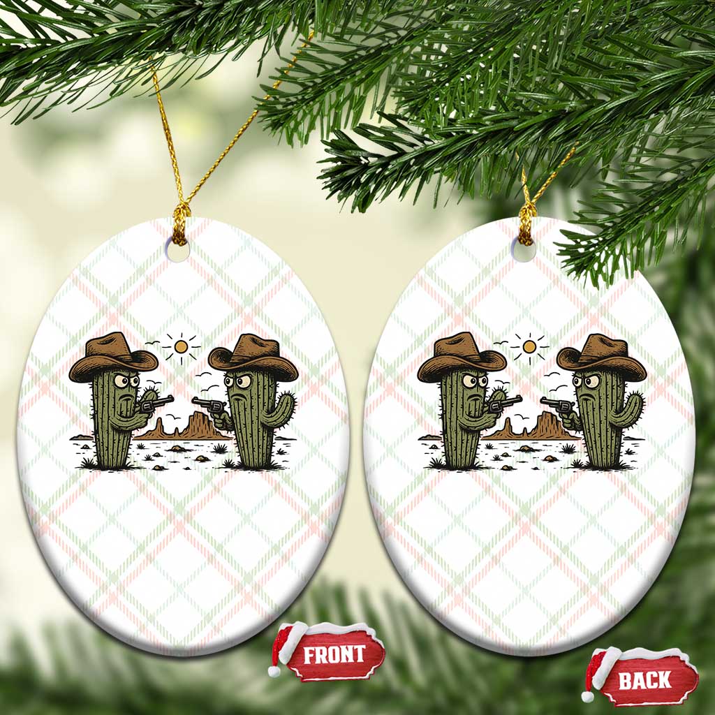 Funny Lone Star Cactus Cowboy Gunfight Gift Ceramic Ornament - Wonder Print Shop