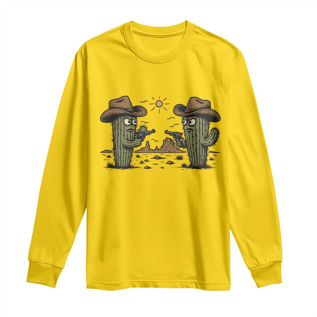 Funny Lone Star Cactus Cowboy Gunfight Gift Long Sleeve Shirt - Wonder Print Shop