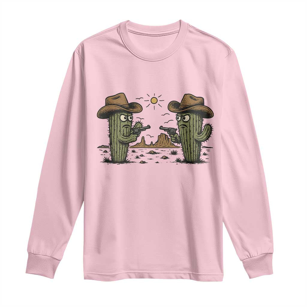 Funny Lone Star Cactus Cowboy Gunfight Gift Long Sleeve Shirt - Wonder Print Shop
