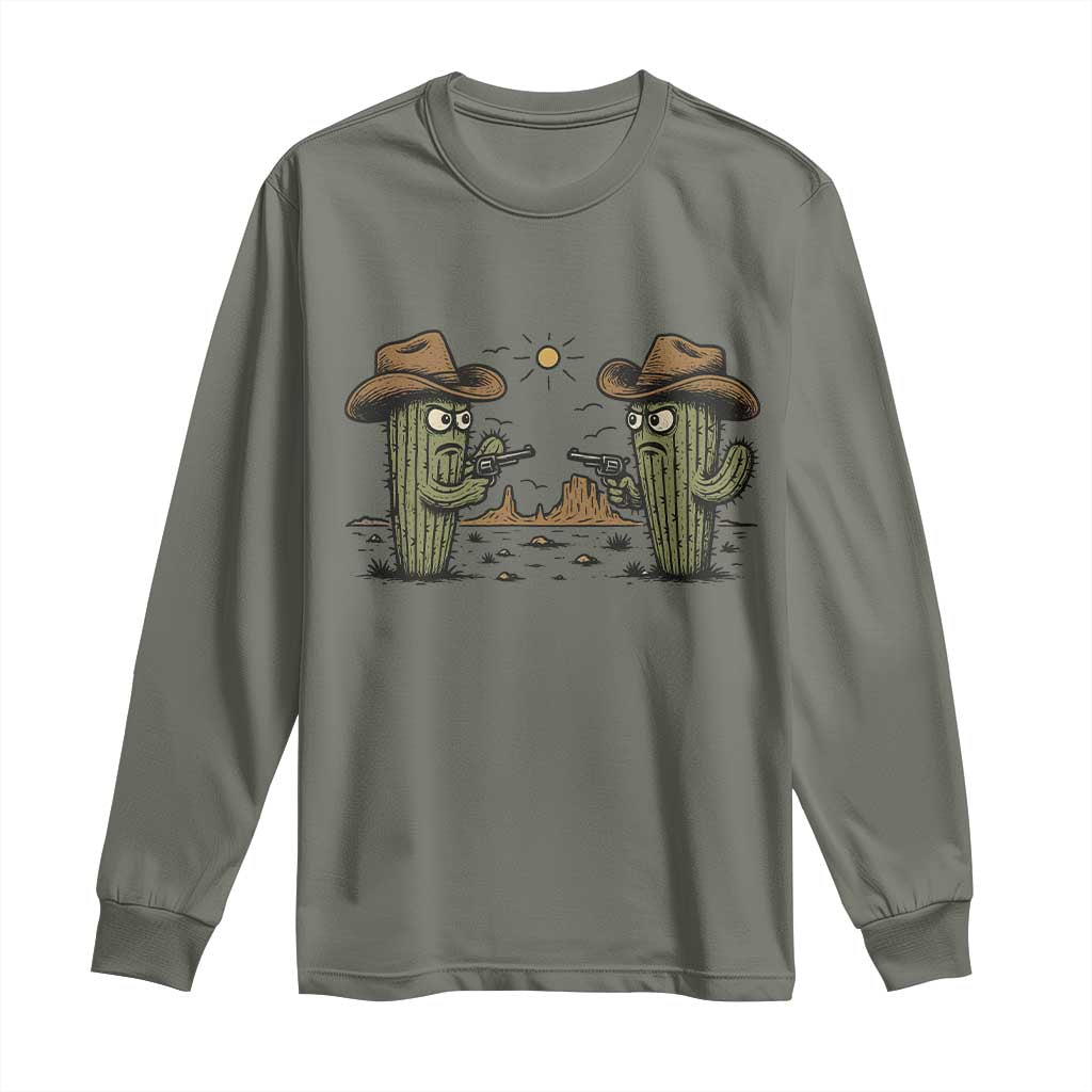 Funny Lone Star Cactus Cowboy Gunfight Gift Long Sleeve Shirt - Wonder Print Shop