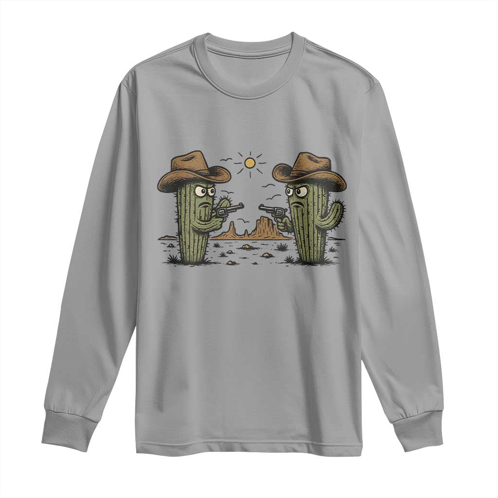 Funny Lone Star Cactus Cowboy Gunfight Gift Long Sleeve Shirt - Wonder Print Shop