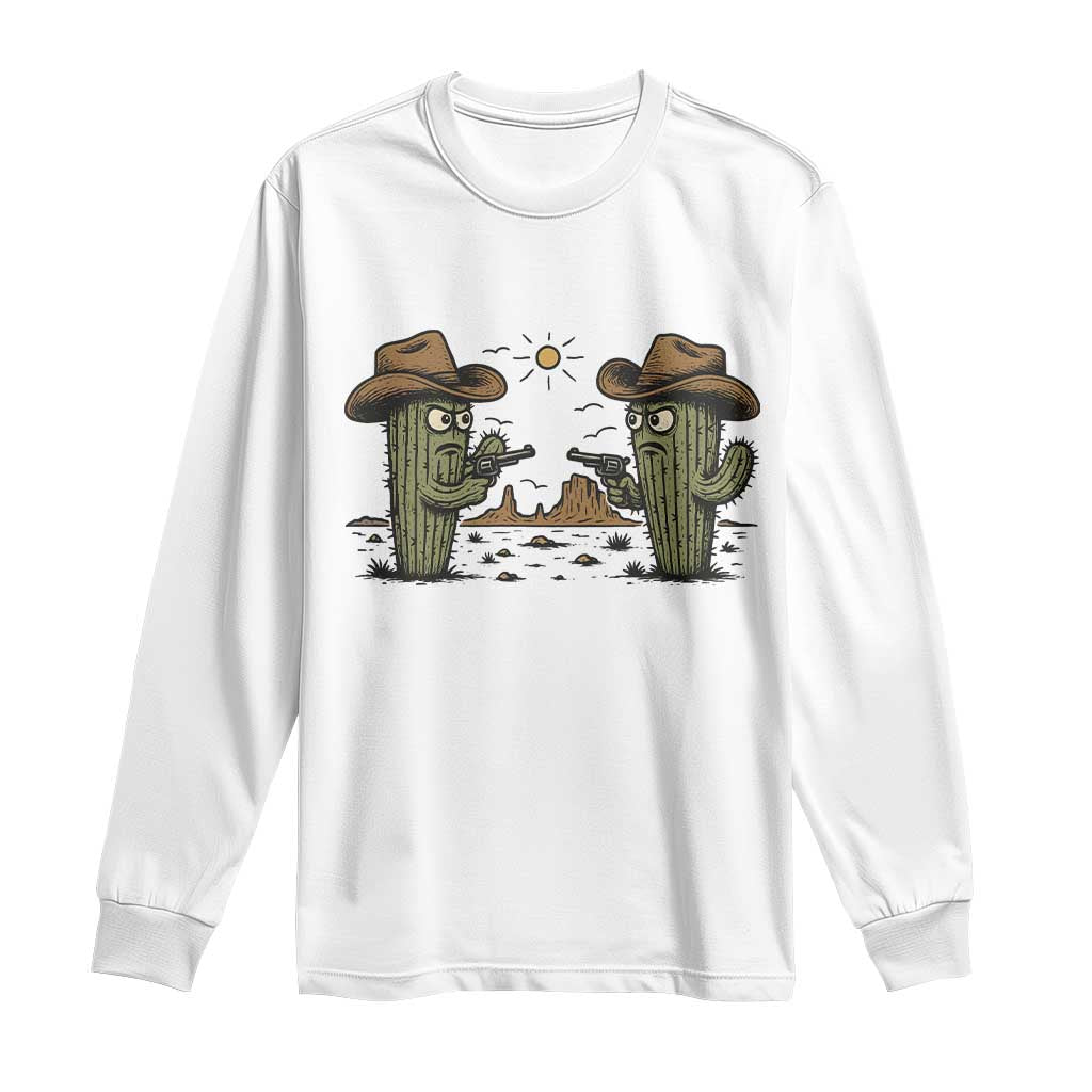 Funny Lone Star Cactus Cowboy Gunfight Gift Long Sleeve Shirt - Wonder Print Shop