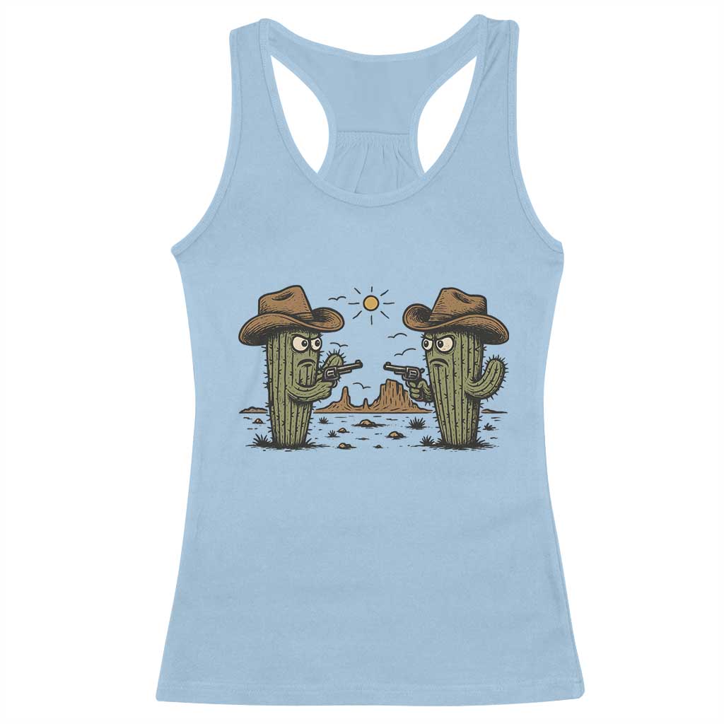 Funny Lone Star Cactus Cowboy Gunfight Gift Racerback Tank Top - Wonder Print Shop
