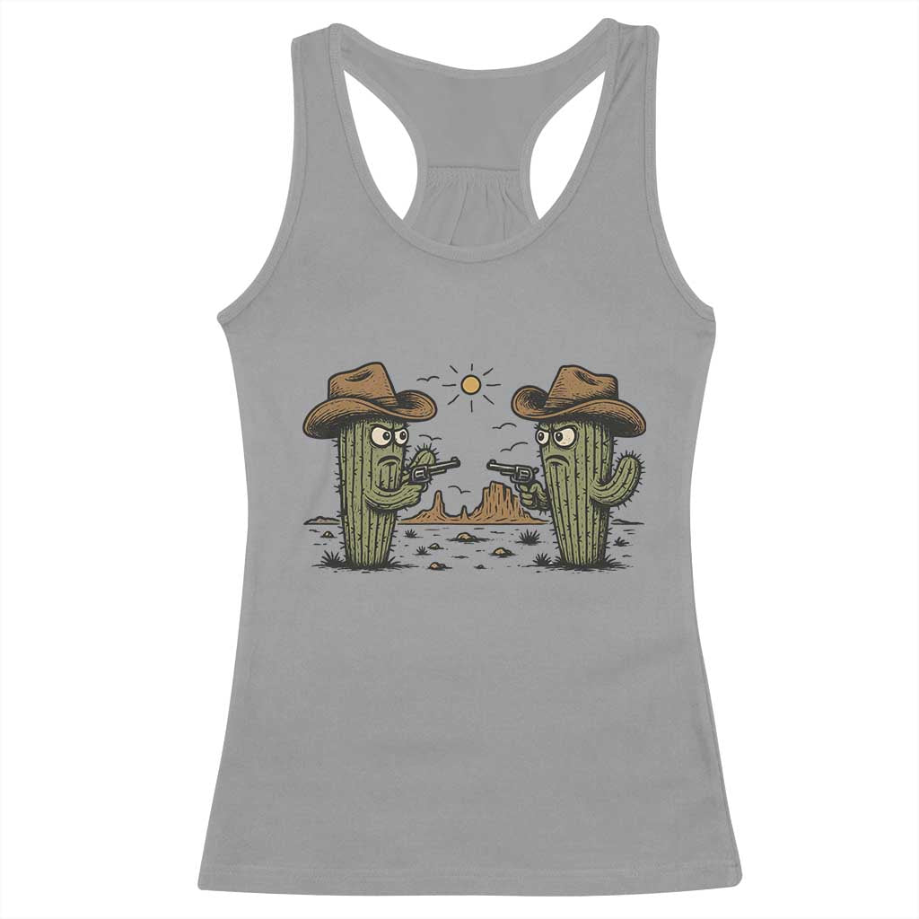 Funny Lone Star Cactus Cowboy Gunfight Gift Racerback Tank Top - Wonder Print Shop