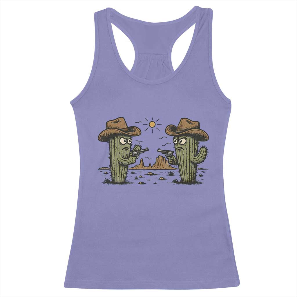Funny Lone Star Cactus Cowboy Gunfight Gift Racerback Tank Top - Wonder Print Shop