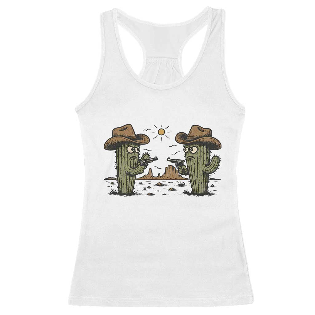 Funny Lone Star Cactus Cowboy Gunfight Gift Racerback Tank Top - Wonder Print Shop