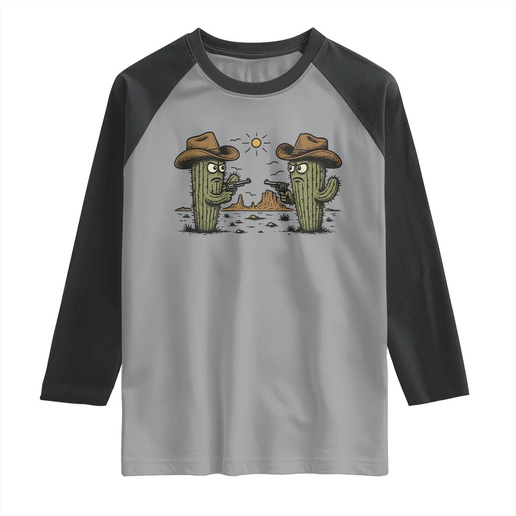 Funny Lone Star Cactus Cowboy Gunfight Gift Raglan Shirt - Wonder Print Shop