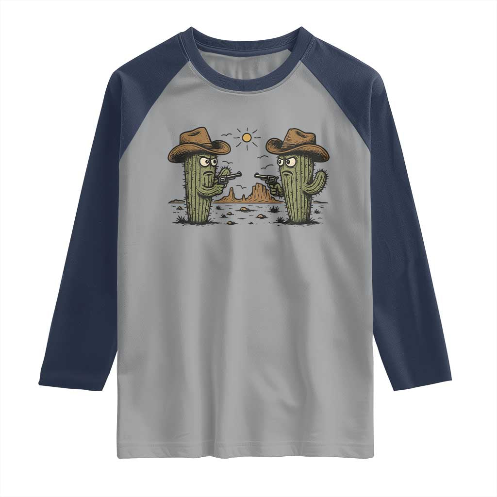 Funny Lone Star Cactus Cowboy Gunfight Gift Raglan Shirt - Wonder Print Shop