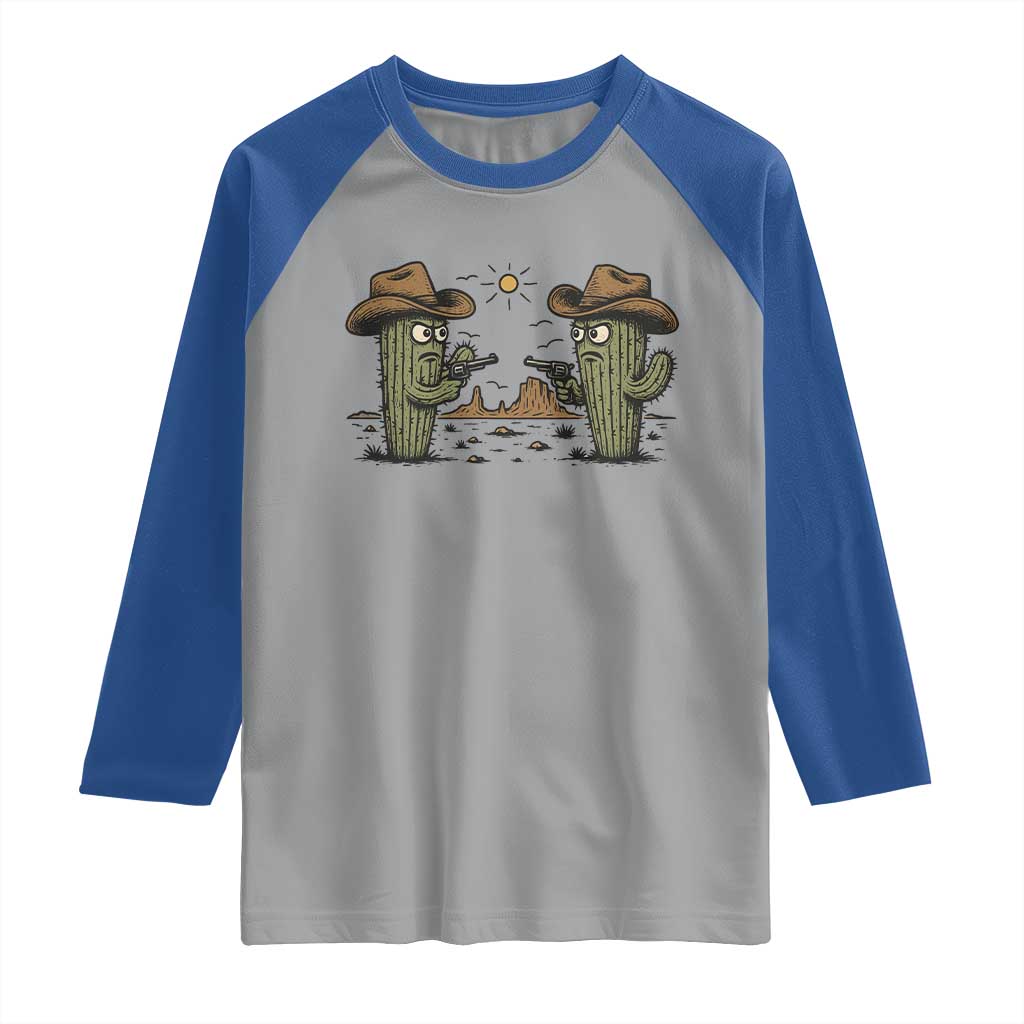 Funny Lone Star Cactus Cowboy Gunfight Gift Raglan Shirt - Wonder Print Shop