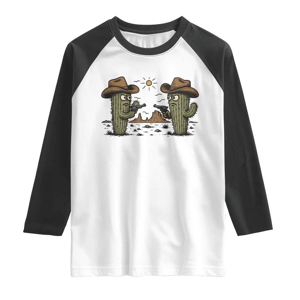 Funny Lone Star Cactus Cowboy Gunfight Gift Raglan Shirt - Wonder Print Shop