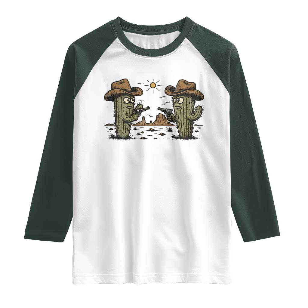 Funny Lone Star Cactus Cowboy Gunfight Gift Raglan Shirt - Wonder Print Shop