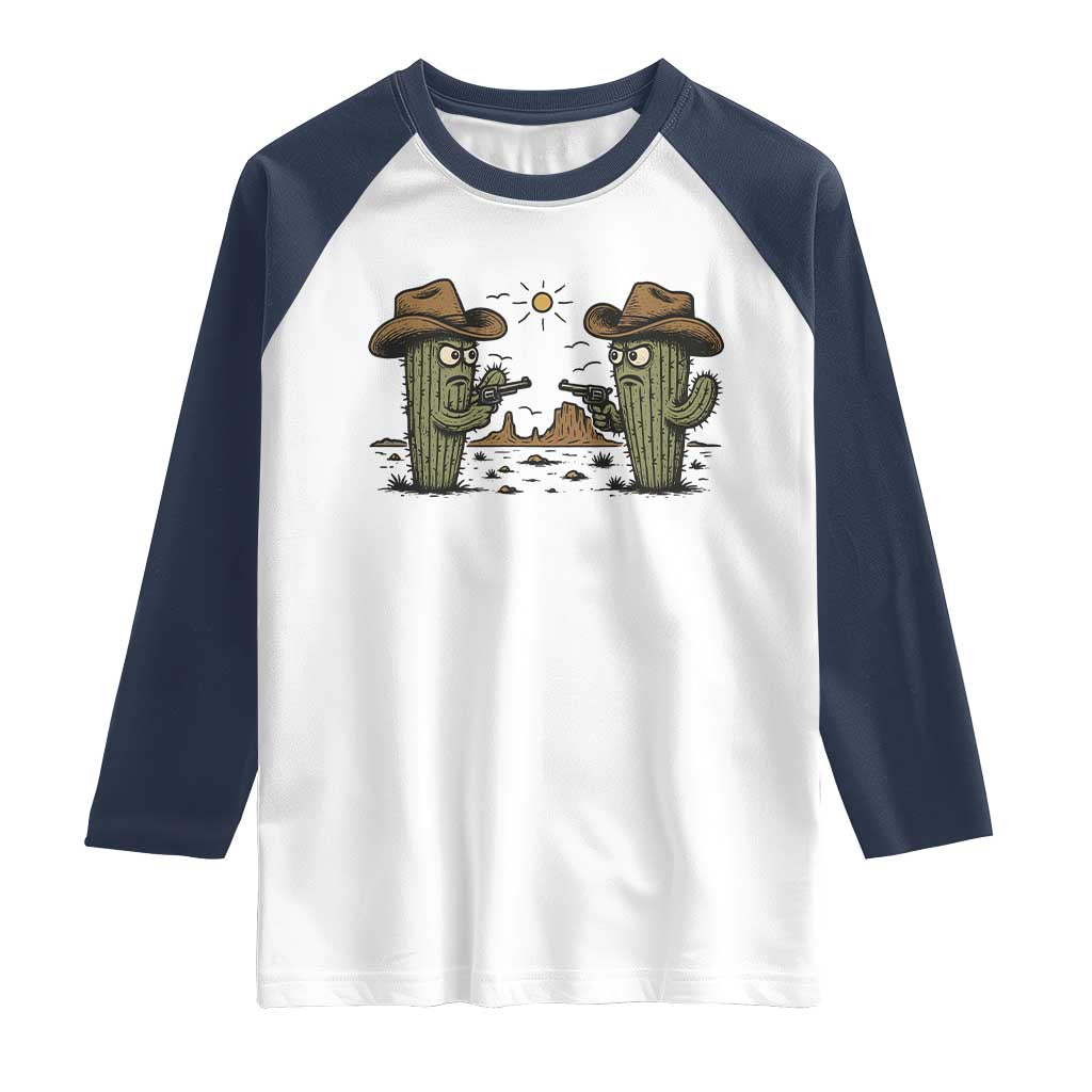 Funny Lone Star Cactus Cowboy Gunfight Gift Raglan Shirt - Wonder Print Shop