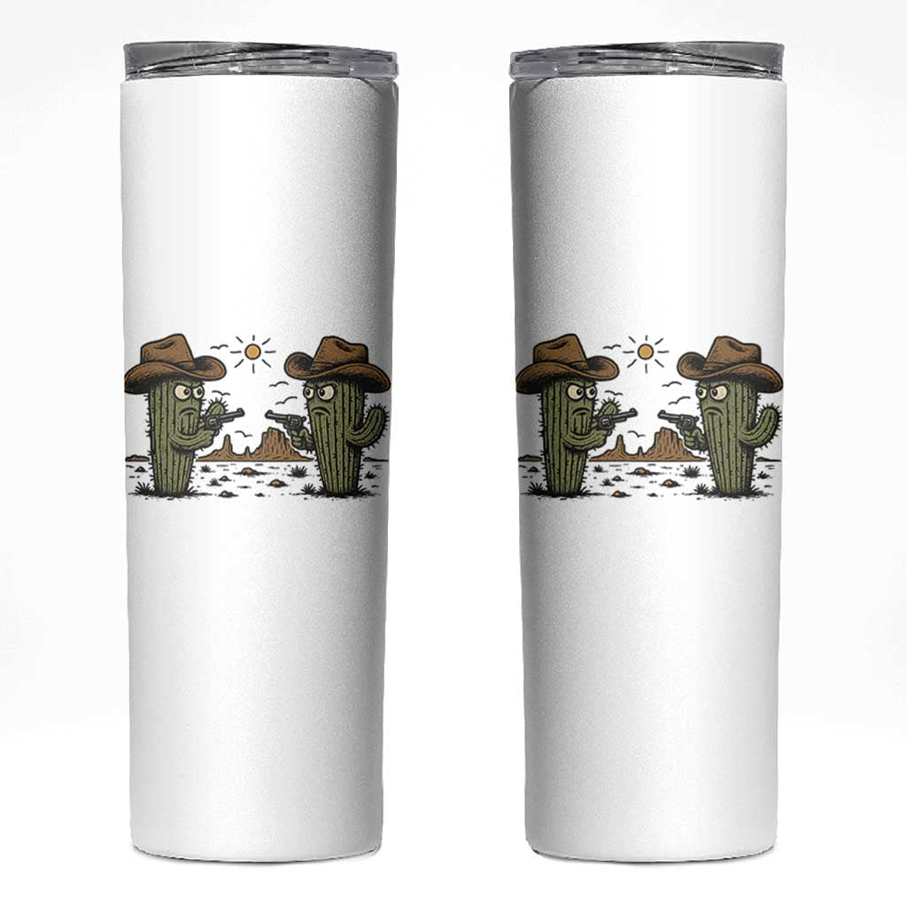 Funny Lone Star Cactus Cowboy Gunfight Gift Skinny Tumbler - Wonder Print Shop