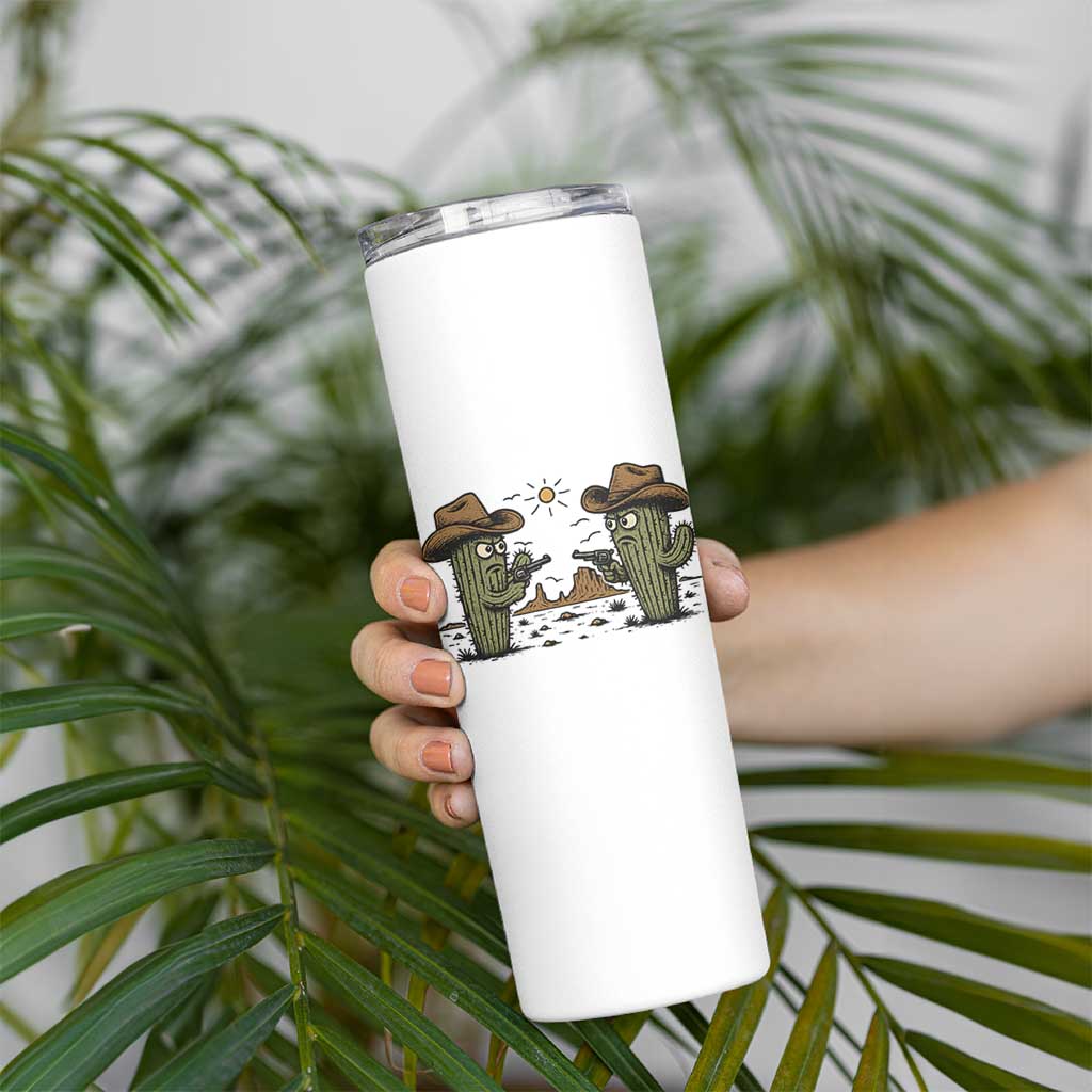 Funny Lone Star Cactus Cowboy Gunfight Gift Skinny Tumbler - Wonder Print Shop