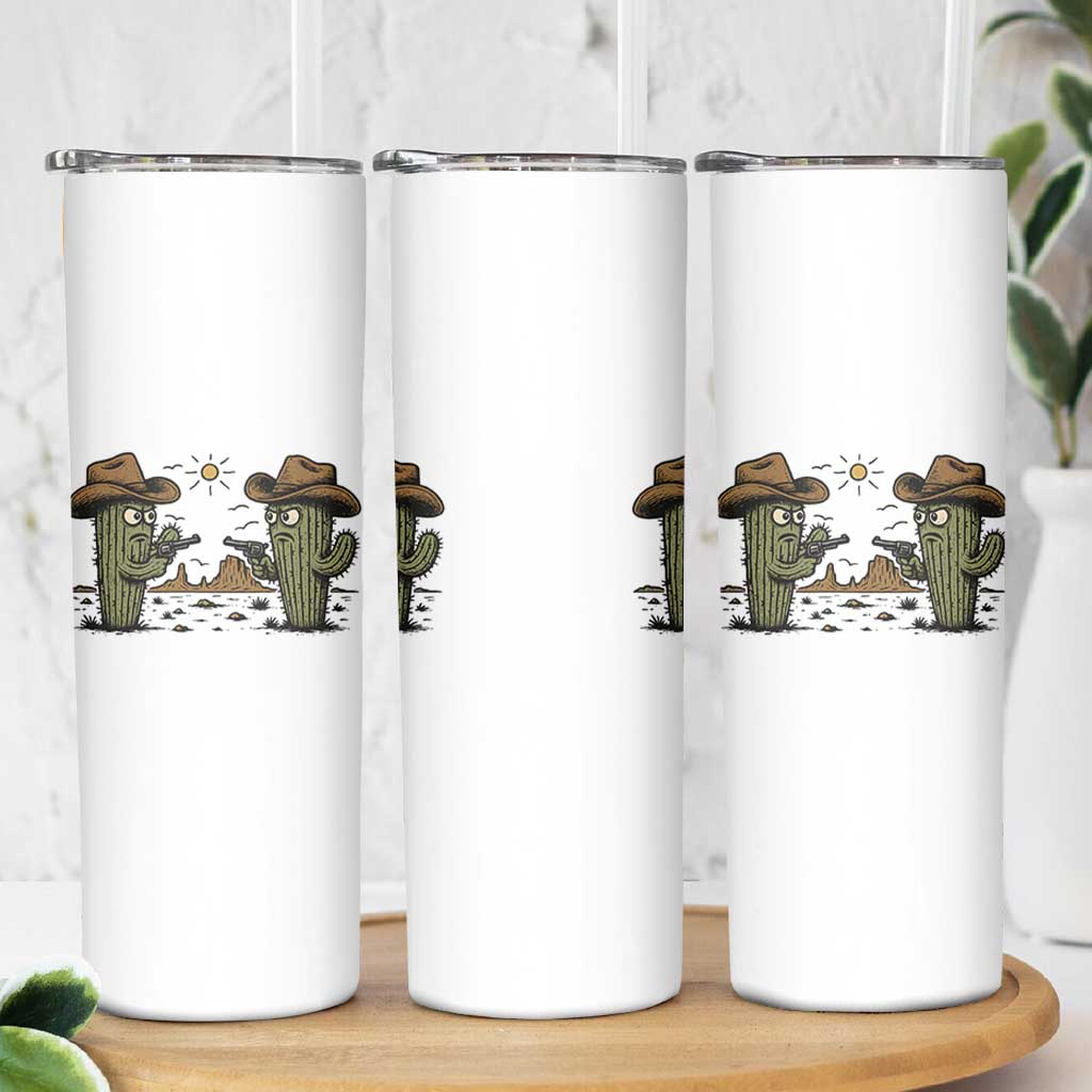 Funny Lone Star Cactus Cowboy Gunfight Gift Skinny Tumbler - Wonder Print Shop