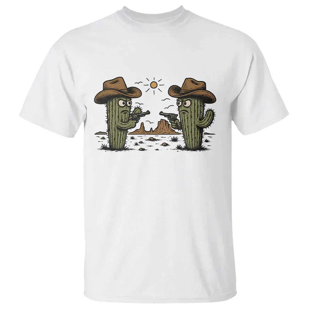 Funny Lone Star Cactus Cowboy Gunfight Gift T Shirt - Wonder Print Shop