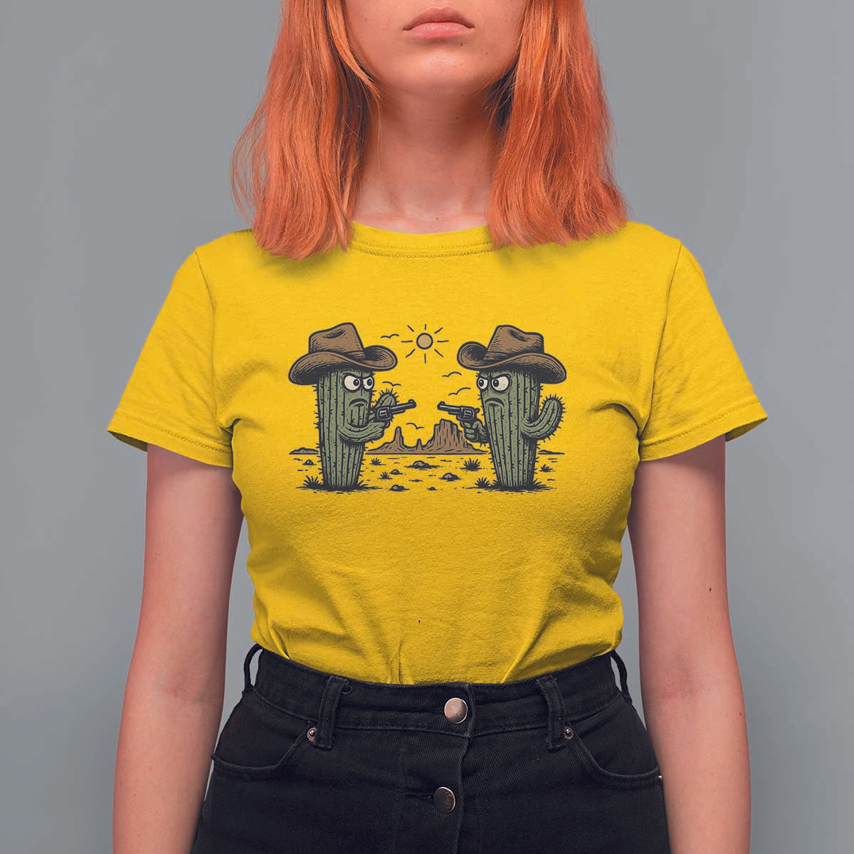 Funny Lone Star Cactus Cowboy Gunfight Gift T Shirt For Women - Wonder Print Shop