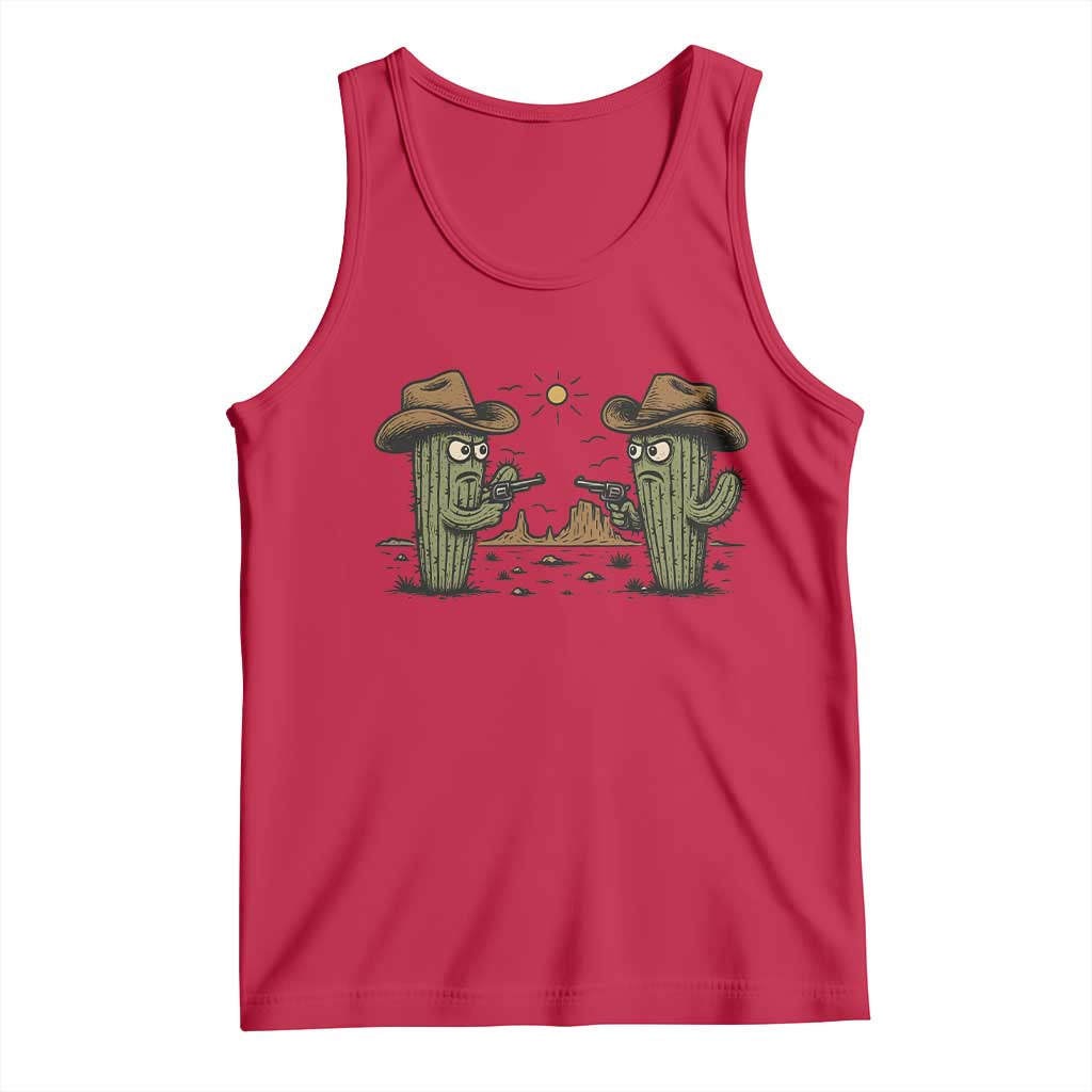 Funny Lone Star Cactus Cowboy Gunfight Gift Tank Top - Wonder Print Shop