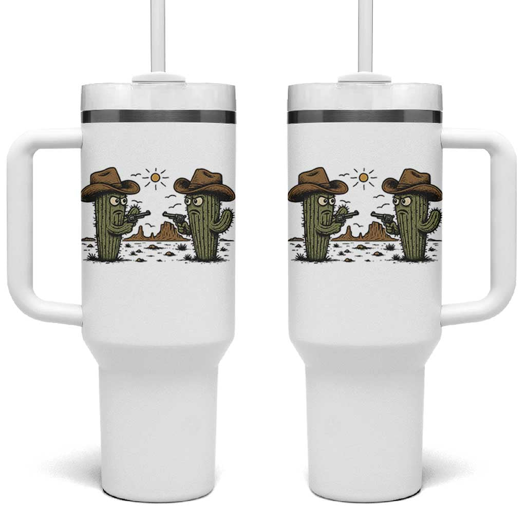 Funny Lone Star Cactus Cowboy Gunfight Gift Tumbler With Handle - Wonder Print Shop