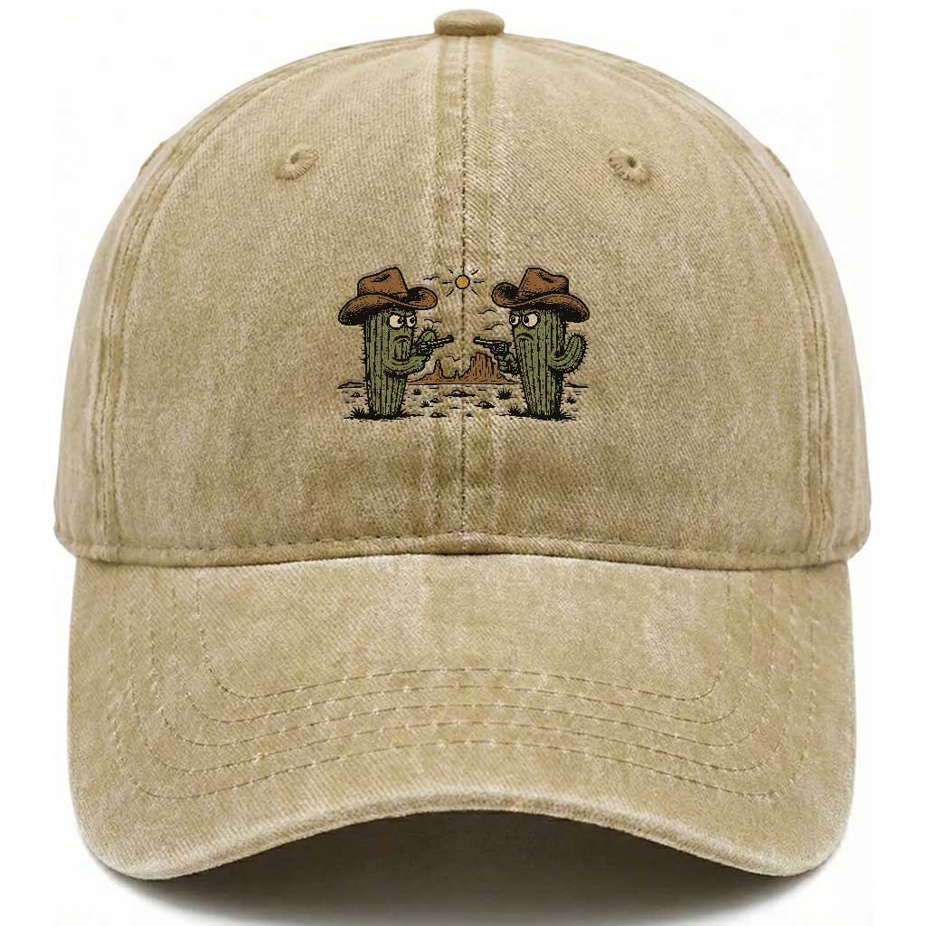 Funny Lone Star Cactus Cowboy Gunfight Gift Washed Cotton Baseball Cap