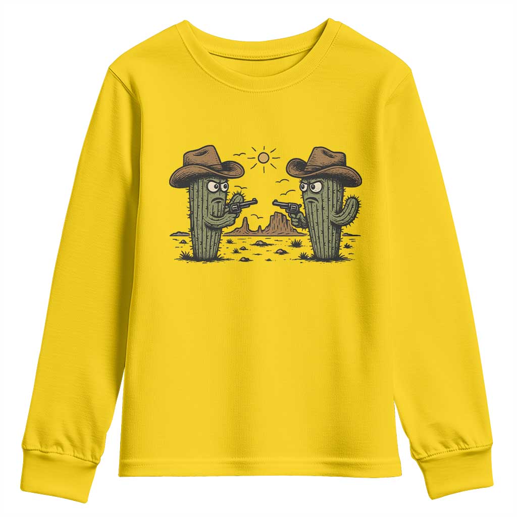 Funny Lone Star Cactus Cowboy Gunfight Gift Youth Sweatshirt - Wonder Print Shop