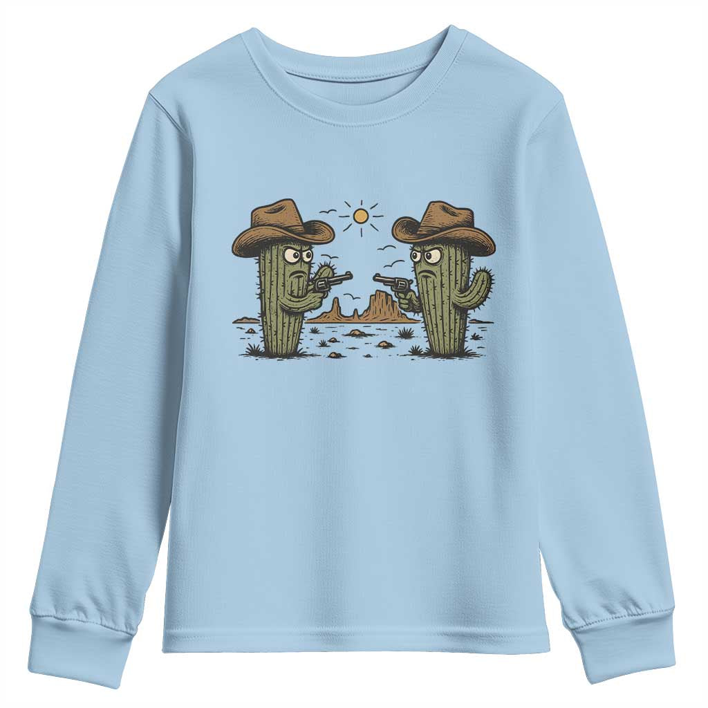 Funny Lone Star Cactus Cowboy Gunfight Gift Youth Sweatshirt - Wonder Print Shop
