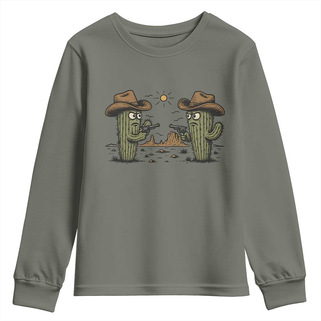 Funny Lone Star Cactus Cowboy Gunfight Gift Youth Sweatshirt - Wonder Print Shop