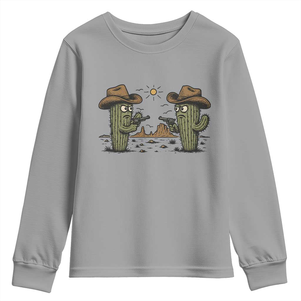 Funny Lone Star Cactus Cowboy Gunfight Gift Youth Sweatshirt - Wonder Print Shop