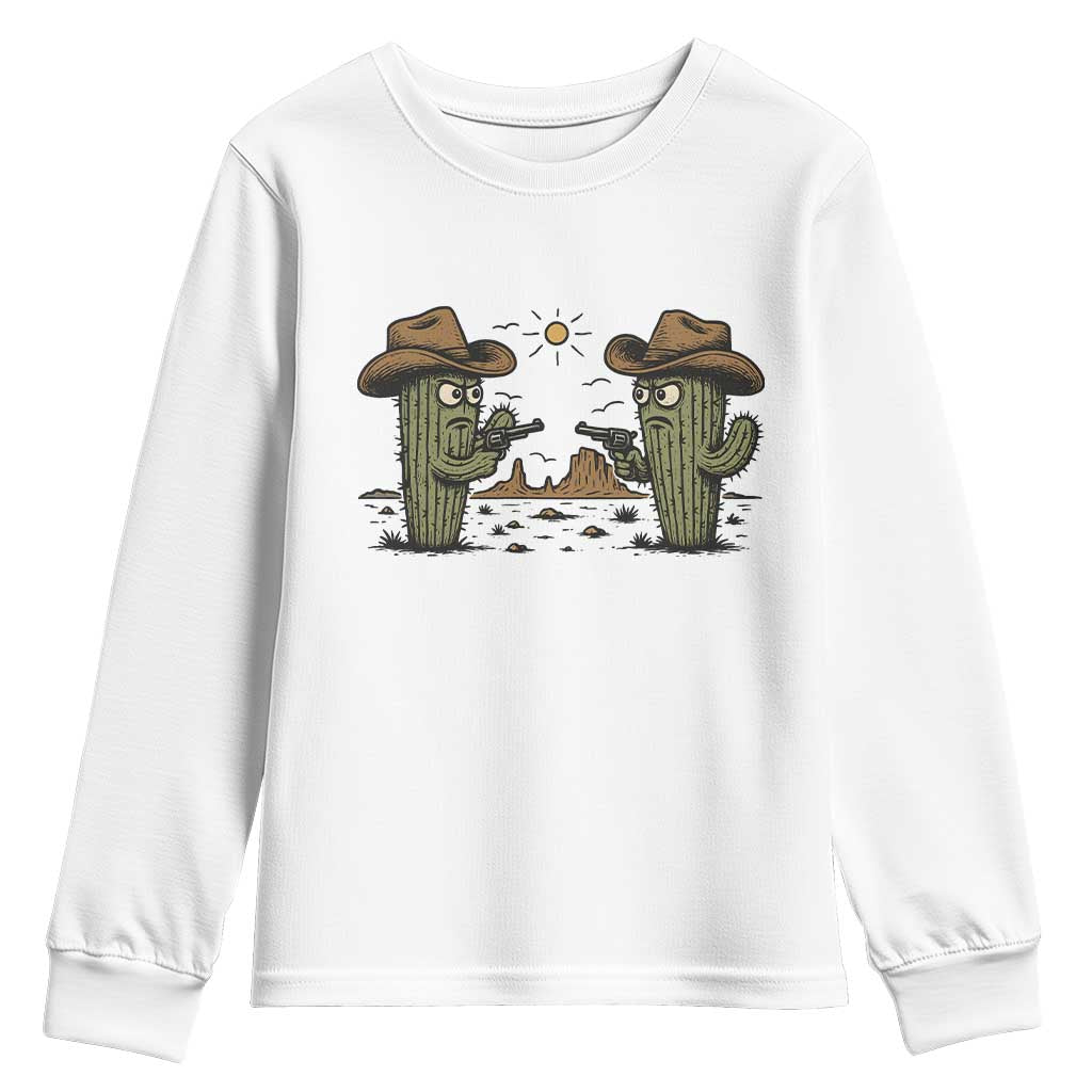 Funny Lone Star Cactus Cowboy Gunfight Gift Youth Sweatshirt - Wonder Print Shop