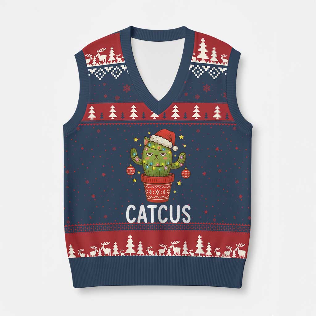 Funny Xmas Catcus V-Neck Knit Sweater Vest Succulent Lover Gift - Wonder Print Shop