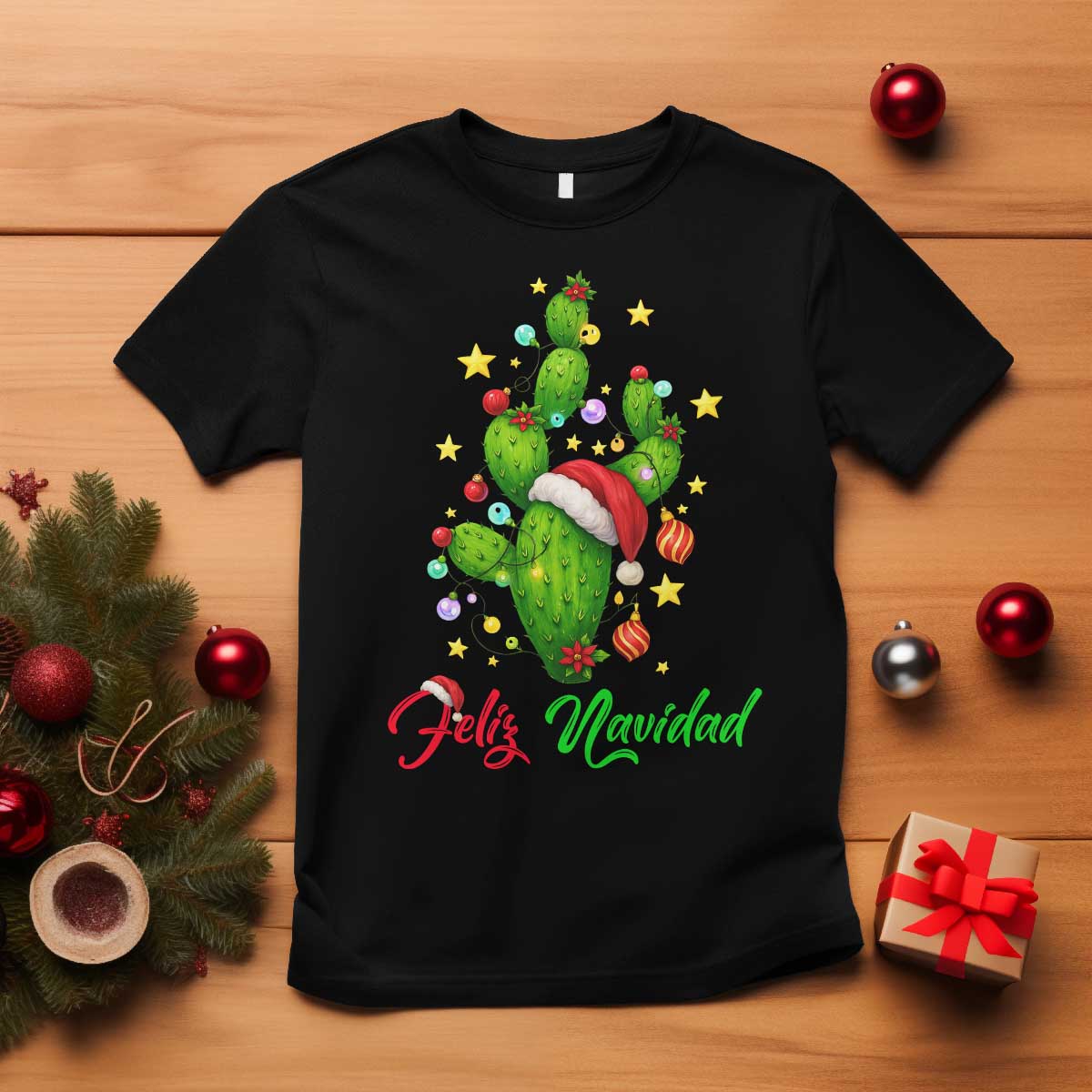 Feliz Navidad Cactus T Shirt Funny Spanish Christmas Gift - Wonder Print Shop