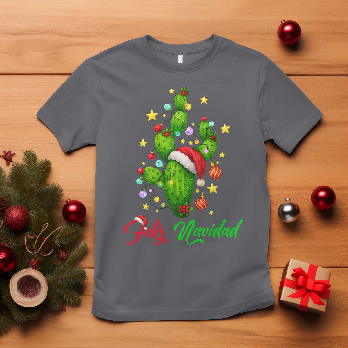 Feliz Navidad Cactus T Shirt Funny Spanish Christmas Gift - Wonder Print Shop