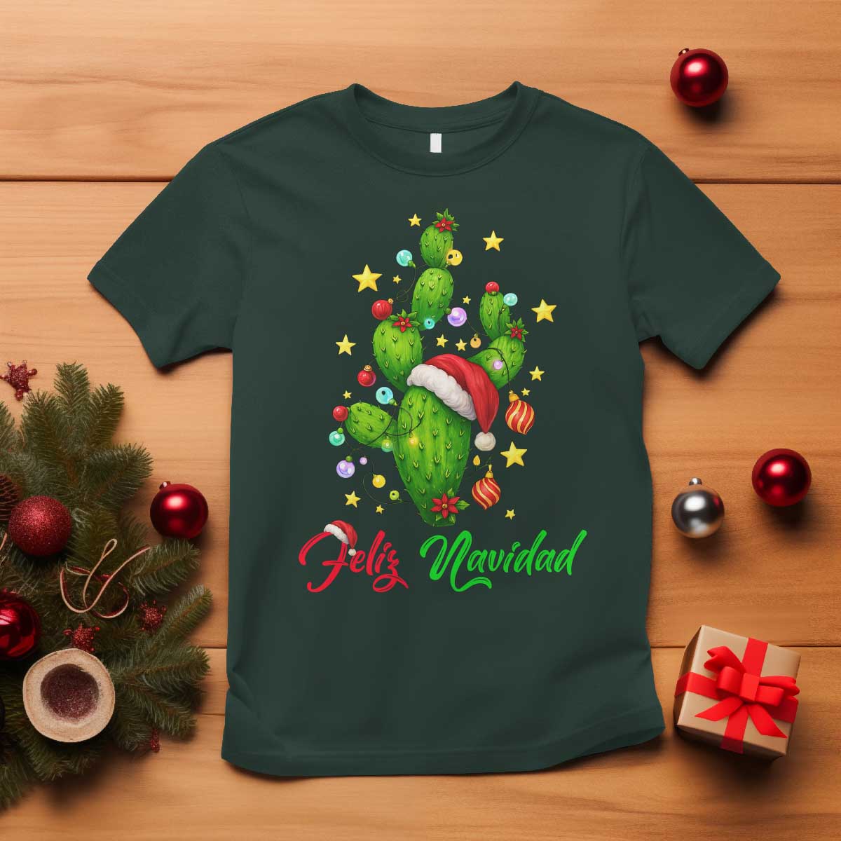 Feliz Navidad Cactus T Shirt Funny Spanish Christmas Gift - Wonder Print Shop