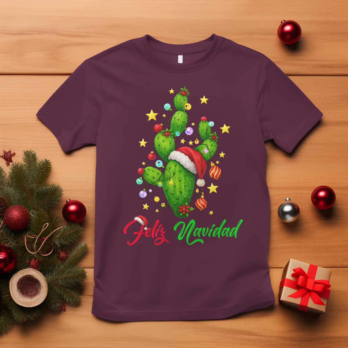 Feliz Navidad Cactus T Shirt Funny Spanish Christmas Gift - Wonder Print Shop