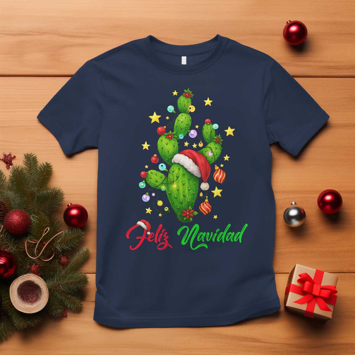 Feliz Navidad Cactus T Shirt Funny Spanish Christmas Gift - Wonder Print Shop