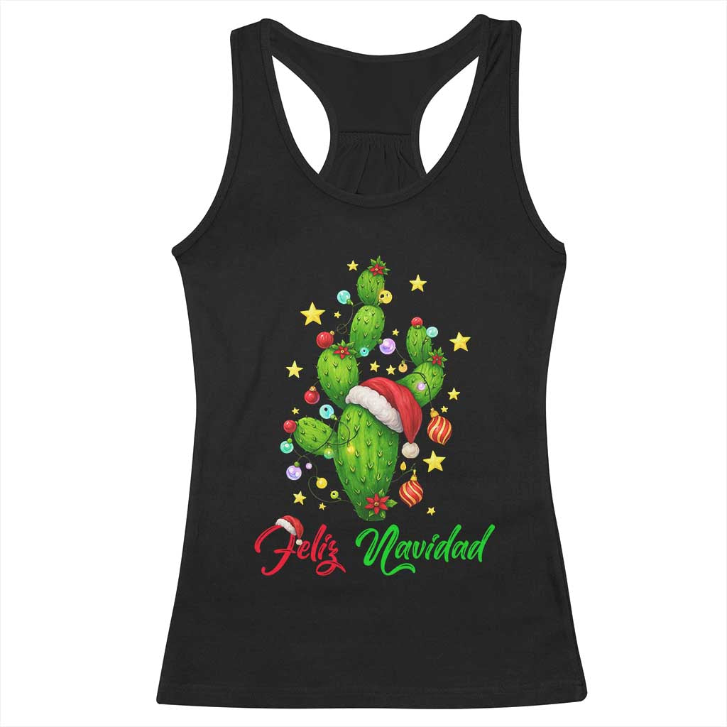 Feliz Navidad Cactus Racerback Tank Top Funny Spanish Christmas Gift - Wonder Print Shop