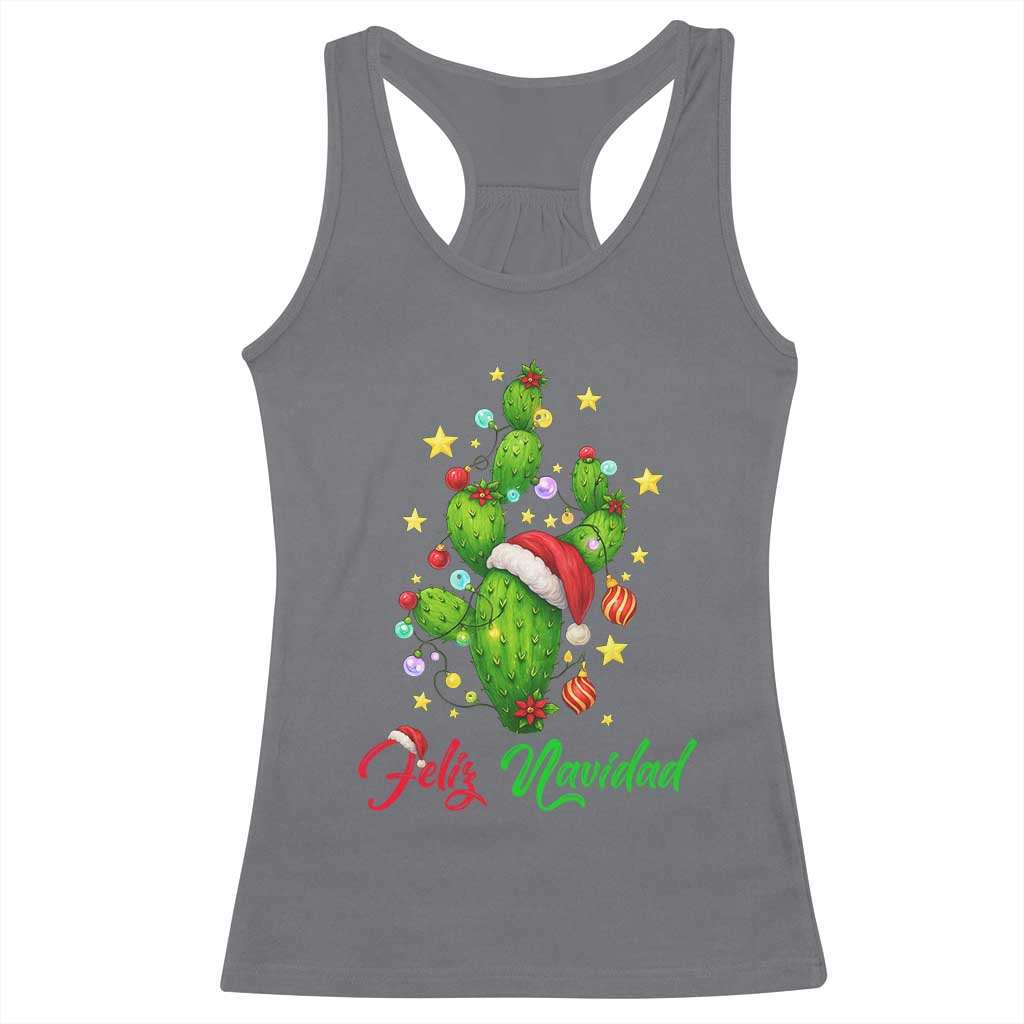 Feliz Navidad Cactus Racerback Tank Top Funny Spanish Christmas Gift - Wonder Print Shop
