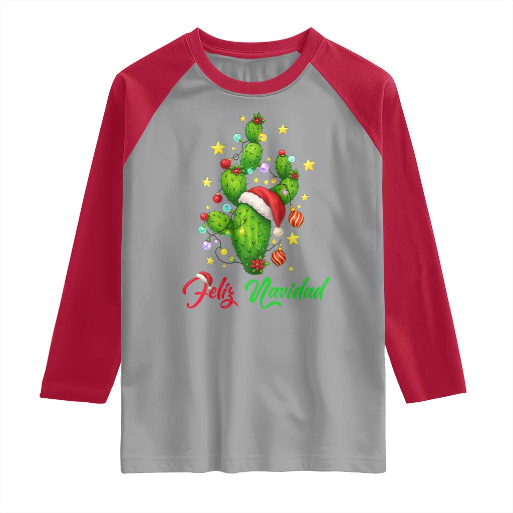 Feliz Navidad Cactus Raglan Shirt Funny Spanish Christmas Gift - Wonder Print Shop