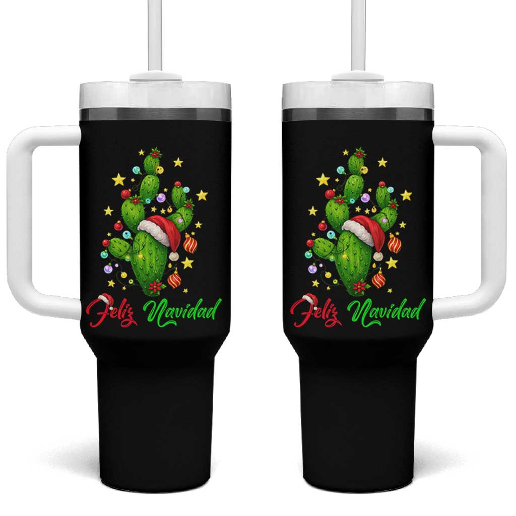 Feliz Navidad Cactus Tumbler With Handle Funny Spanish Christmas Gift - Wonder Print Shop