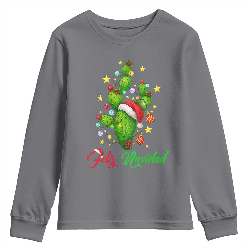 Feliz Navidad Cactus Youth Sweatshirt Funny Spanish Christmas Gift - Wonder Print Shop