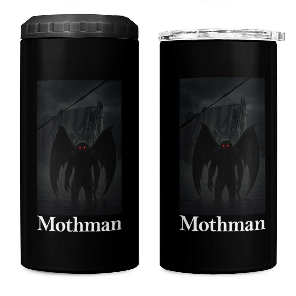 Mothman 4 in 1 Can Cooler Tumbler Folklore Cryptid Gift Silver Bridge West Virginia