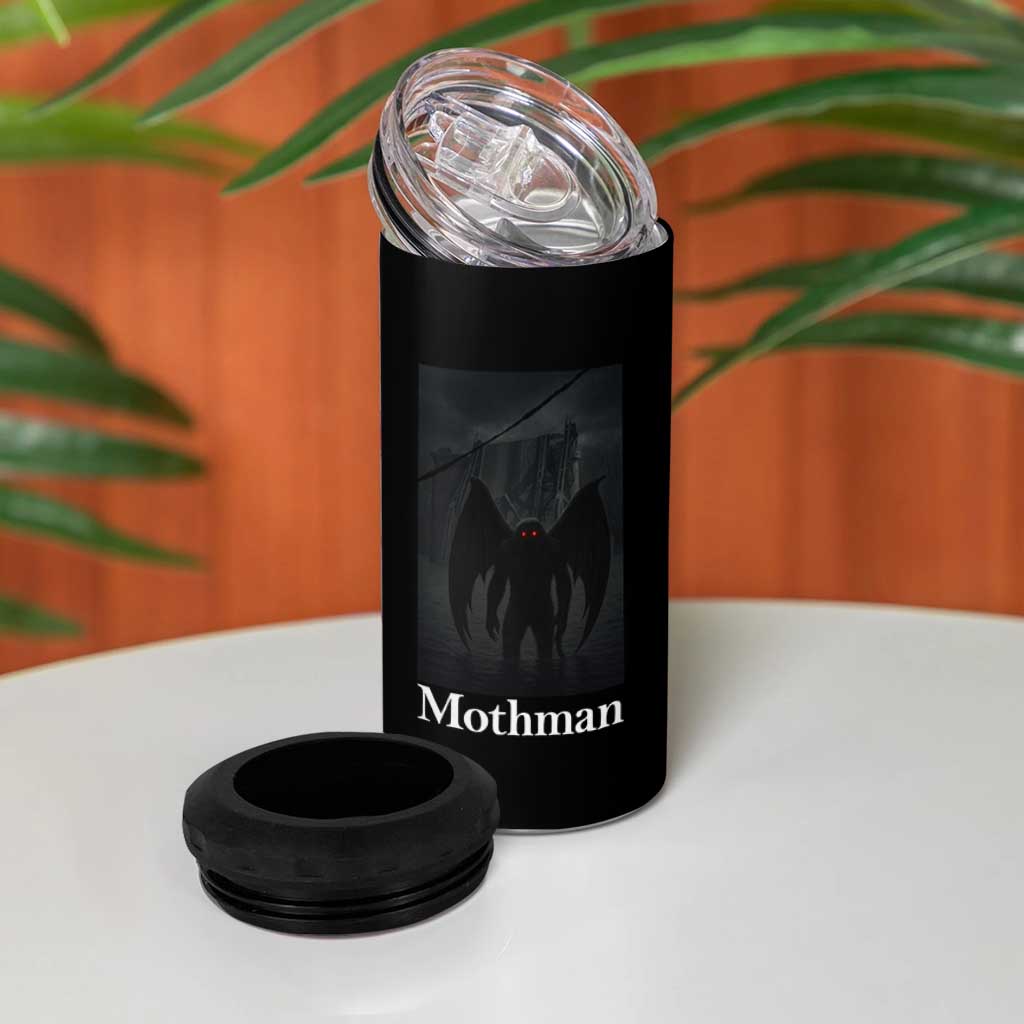 Mothman 4 in 1 Can Cooler Tumbler Folklore Cryptid Gift Silver Bridge West Virginia