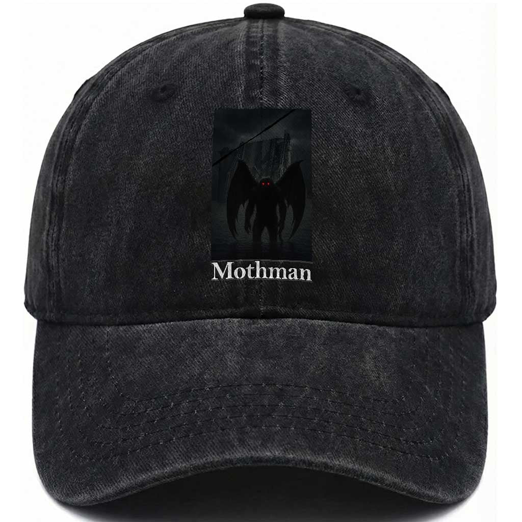 Mothman Washed Cotton Baseball Cap Folklore Cryptid Gift Silver Bridge West Virginia