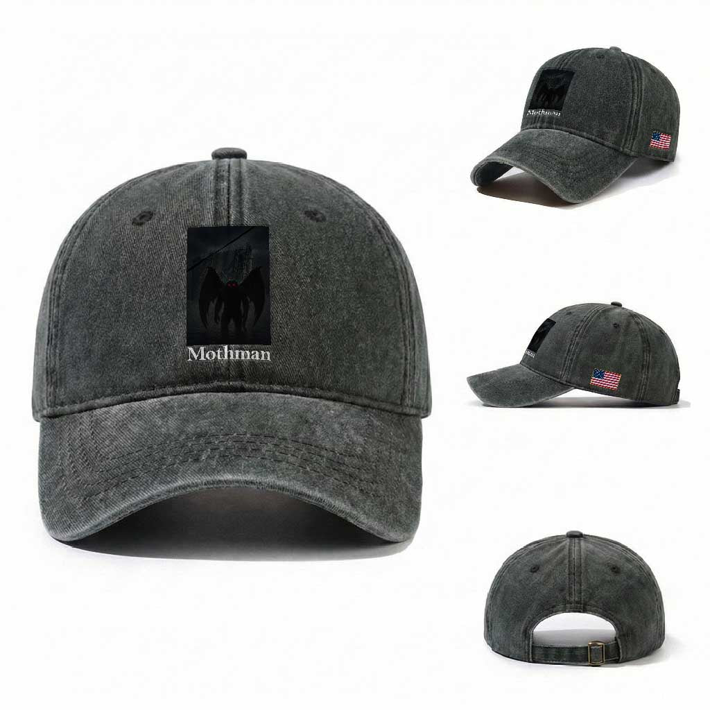 Mothman Washed Cotton Baseball Cap Folklore Cryptid Gift Silver Bridge West Virginia