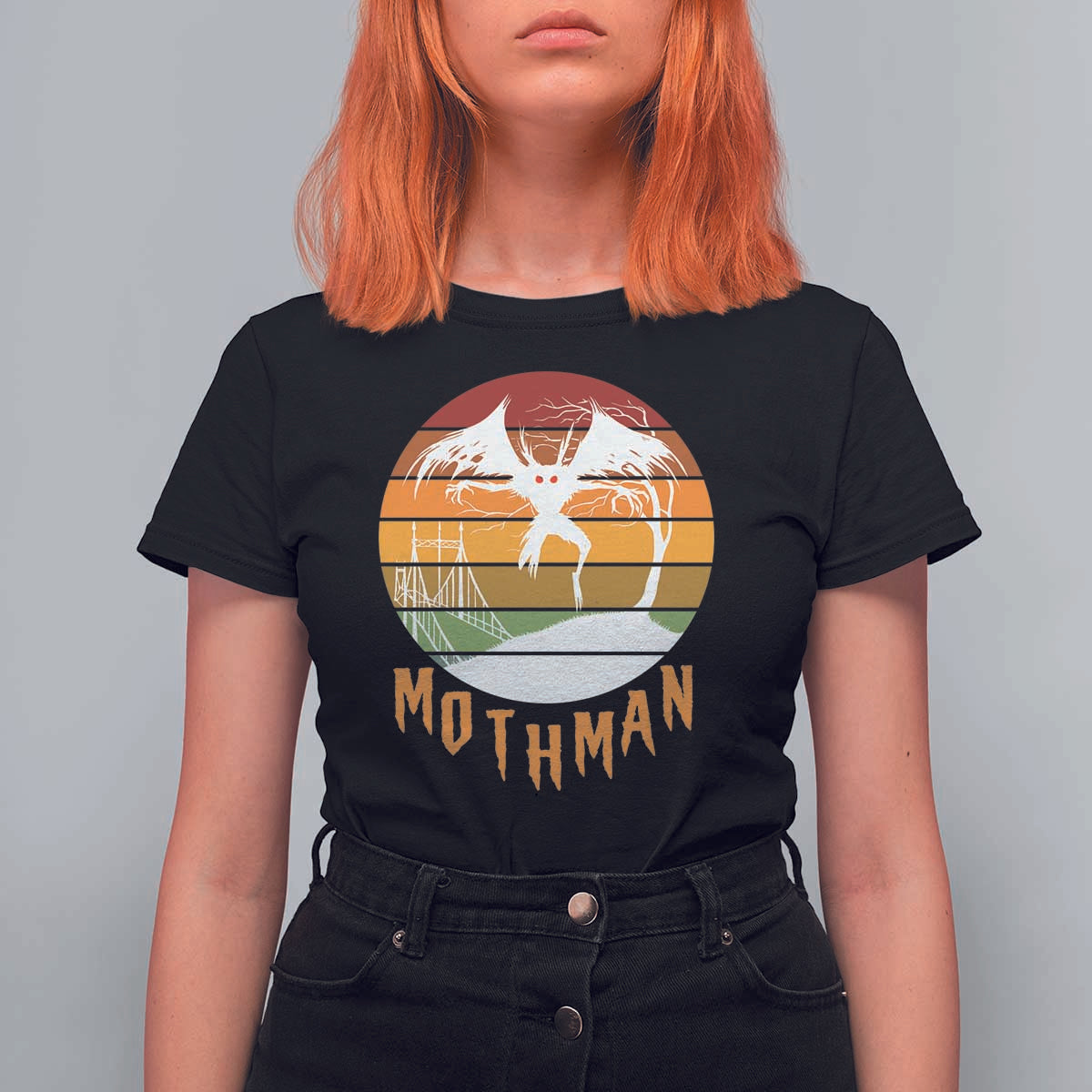 Mothman T Shirt For Women Retro Vintage Cryptid Gothic Horror Gift - Wonder Print Shop