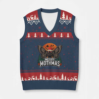 Mothman V-Neck Knit Sweater Vest Holiday Humor Merry Mothmas Cryptid Gift - Wonder Print Shop