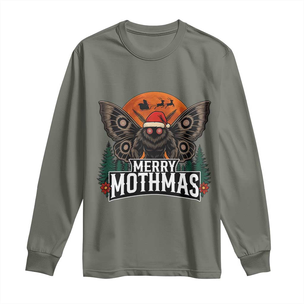 Mothman Long Sleeve Shirt Holiday Humor Merry Mothmas Cryptid Gift - Wonder Print Shop