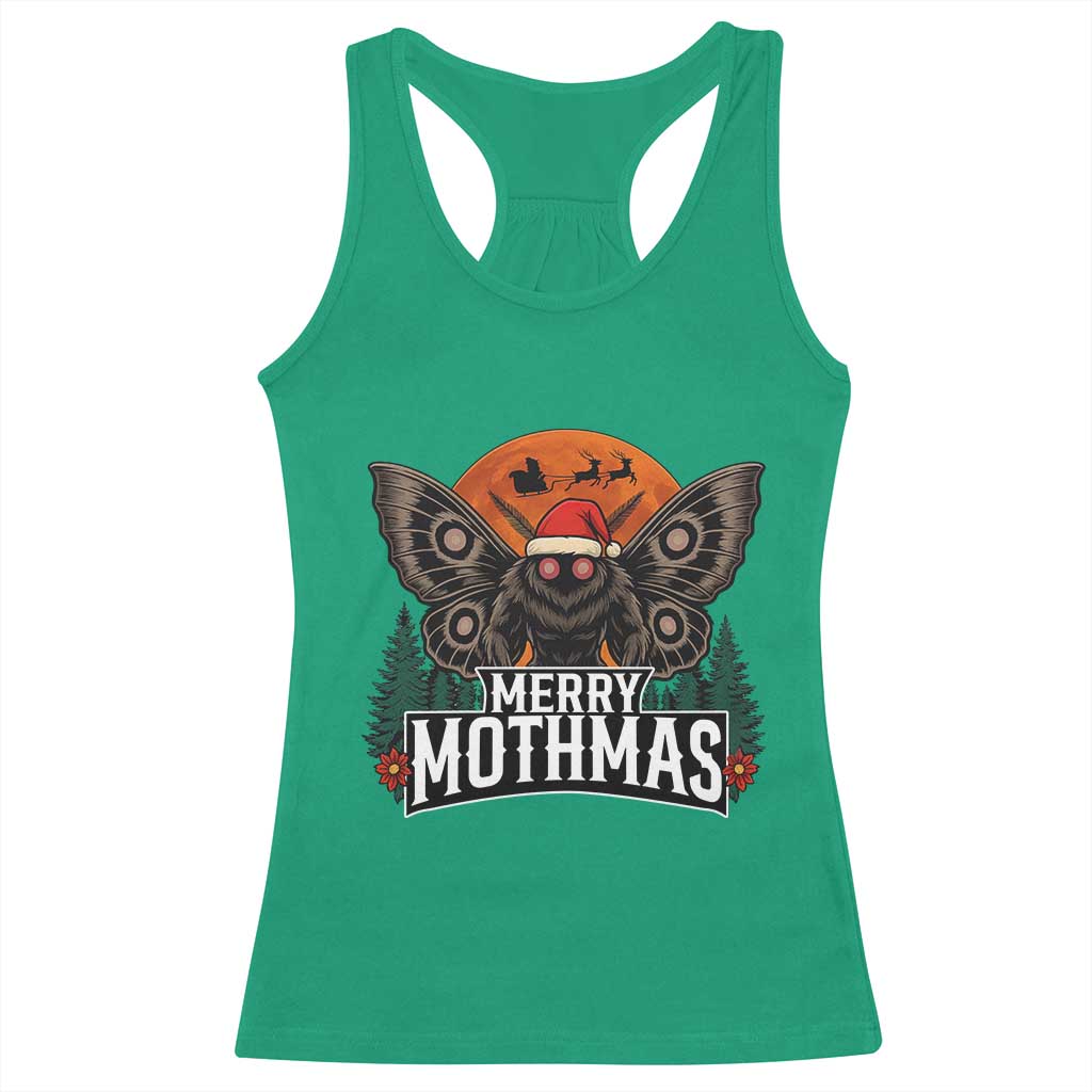 Mothman Racerback Tank Top Holiday Humor Merry Mothmas Cryptid Gift - Wonder Print Shop